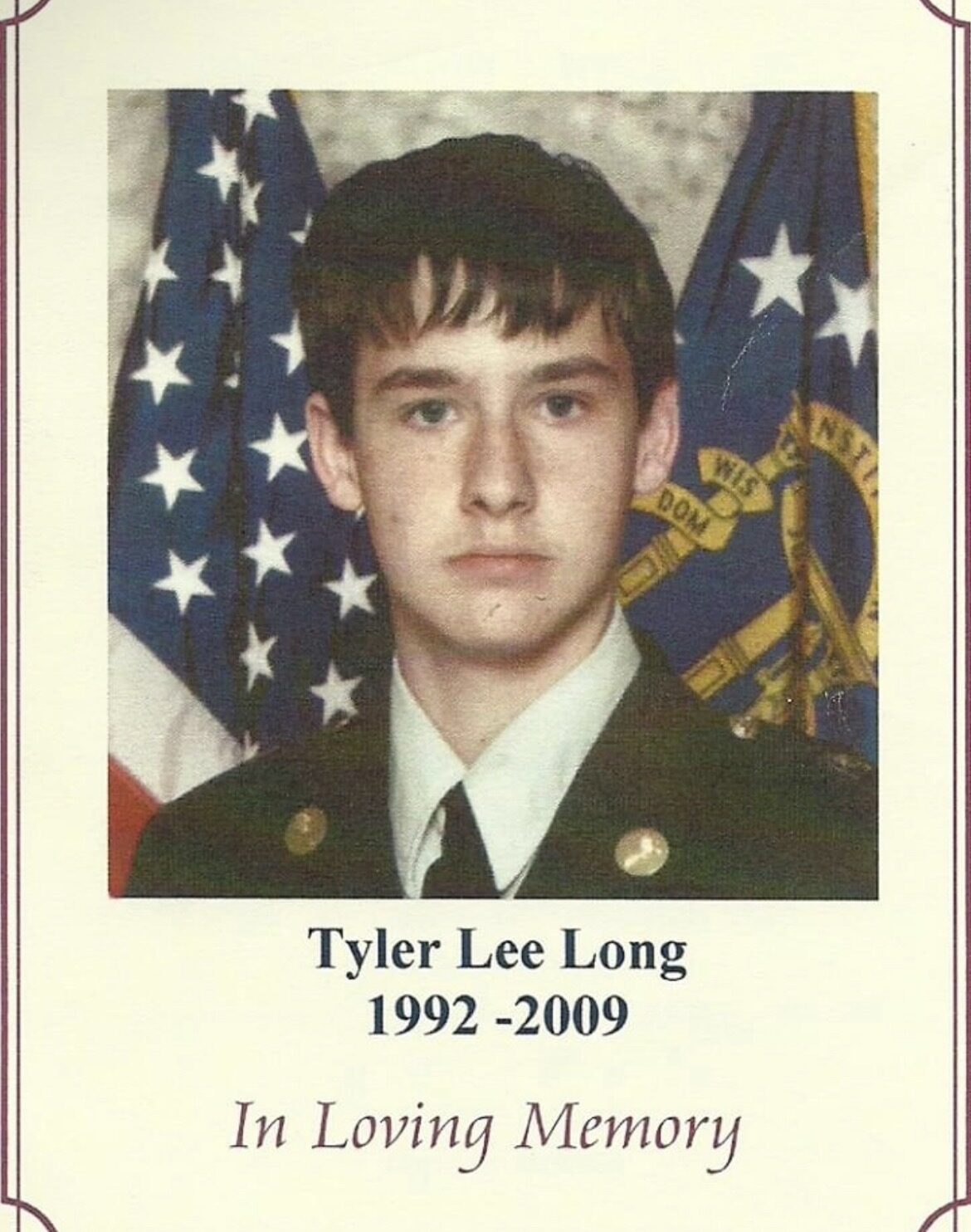 Tyler Long in his dress uniform, in loving memory 1992 to 2009